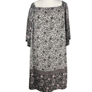 Avenue Black And White Floral Shift Dress Size 14/16